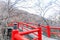 A red bridge in Ikaho Onsen on autumn is a hot spring town located on the eastern slopes of Mount Haruna , famous place of Gun