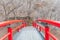 A red bridge in Ikaho Onsen on autumn is a hot spring town located on the eastern slopes of Mount Haruna , famous place of Gun