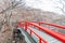 A red bridge in Ikaho Onsen on autumn is a hot spring town located on the eastern slopes of Mount Haruna , famous place of Gun
