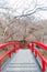 A red bridge in Ikaho Onsen on autumn is a hot spring town located on the eastern slopes of Mount Haruna , famous place of Gun