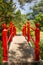 Red bridge. Irish National Stud\'s Japanese Gardens. Kildare. Ireland