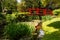 Red bridge. Irish National Stud\'s Japanese Gardens. Kildare. Ireland