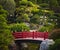 Red bridge in Japanese garden