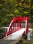 Red bridge over the Kiso river at Kiso-no-Kakehashi, a scenic spot in Kiso