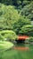 Red Bridge in Ritsurin Koen Garden Takamatsu Japan