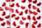 Red bright hearts on a white background