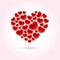 Red bright vector heart made of many polygonal hearts