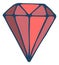 Red brilliant icon. Shiny jewel in cartoon style