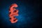 Red British Currency Symbol or Sign With Mirror Reflection on Blue Dusty Background