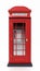 Red British phone booth isolated on white background. 3D illustration