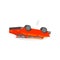 Red broken car lies reverse on its the roof. Road accident. Damaged automobile. Transport and auto insurance theme. Flat