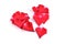 Red broken heart of rose petal flower on white background, abstract symbol heartbroken of love problem