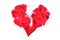 Red broken heart of rose petal flower on white background, abstract symbol heartbroken of love problem