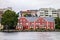 Red building in Stavanger near Breiavatnet lake