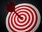 Red bullseye dart arrow hitting target center of dartboard. Concept of success, target, goal, achievement
