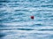 Red buoy floating on the blue sea waves