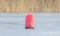 Red buoy in a large pond