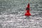 Red buoy with solar panel