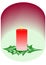 Red burning candle on holly leaf with attractive red-green background
