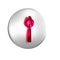 Red Burning match with fire icon isolated on transparent background. Match with fire. Matches sign. Silver circle button