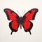 Red Butterfly: A Hyperrealistic Lithograph Painting With Minimalistic Symmetry