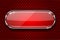 Red button with chrome frame. 3d glass oval icon on red metal perforated background