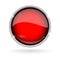 Red button with chrome frame. Round glass shiny 3d icon