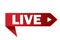 Red button for live stream. Online broadcast sign. Video streaming symbol. Vector illustration