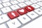 Red button of love and couple in keyboard on close up as online love concept