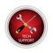 Red button technical support. Wrench and screwdriver. Vector