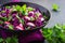 Red cabbage, radish and spring onion salad