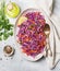 Red cabbage salad with carrots, herbs and olive oil