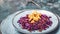 Red cabbage salad with fried apples caramelized with cinnamon