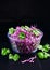 Red cabbage salad with parsley, glass bowl, organic food