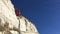 Red cable car at Rosh Hanikra grottoes, Mediterranean sea, Israel