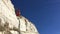 Red cable car at Rosh Hanikra grottoes, Mediterranean sea, Israel