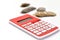 Red Calculator and japanese coin