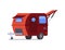 Red camper van trailer, mobile auto house on wheels with door, window, vector transportable dwelling for road travel