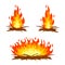 Red campfire. Orange flame. Tourist bonfire. Element of hike and fire. Heat and hot object. Cartoon flat illustration