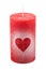 Red candle with printed heart