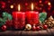 Red candle\\\'s soft, flickering light casts a gentle and welcoming atmosphere of Christmas