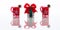 Red candles, candle holders with crystal snowflakes, sugar canes and anise stars and a gift box, isolated on reflective white pers