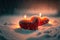 red candles heart on snow, abstract blurred natural background. beautiful winter landscape. Generative AI