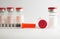 Red cap injection vials and syringe