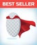 Red cape. Super hero cape. Red super cloak. Character hero logo. Manager leader. Leadership concept. Leadership sign