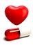 Red capsule pill and heart