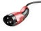 Red car charger power plug and supply electric cable.
