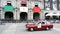 Red car passing by in mexican government palace