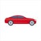 Red car sedan. Classic family car. Car in cartoon simple style.