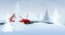 Red car trip on a snowy forest road. Cartoon car animation loop 4k